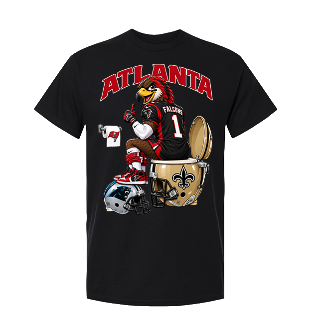 Atlanta Falcons rivalry graphic on a Black T-shirt