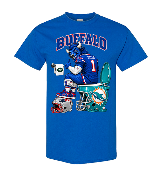 Buffalo Bills rivalry graphic on a Royal Blue T-shirt