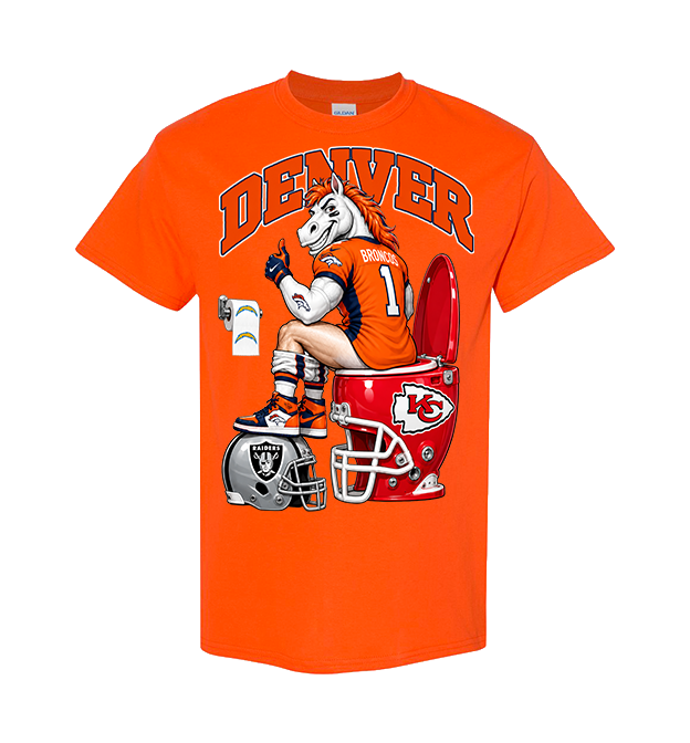 Denver Broncos rivalry graphic on a Orange T-shirt