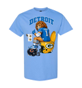 Detroit Lions rivalry graphic on a Carolina Blue T-shirt