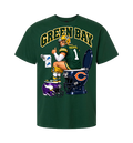 Green Bay Packers rivalry graphic on a Dark Green T-shirt