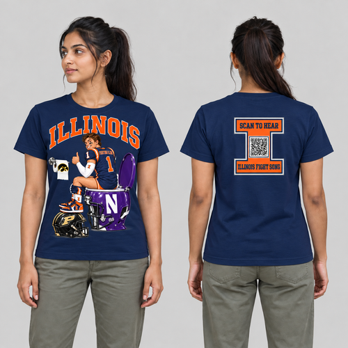 Illinois Navy T-shirt front and back on model