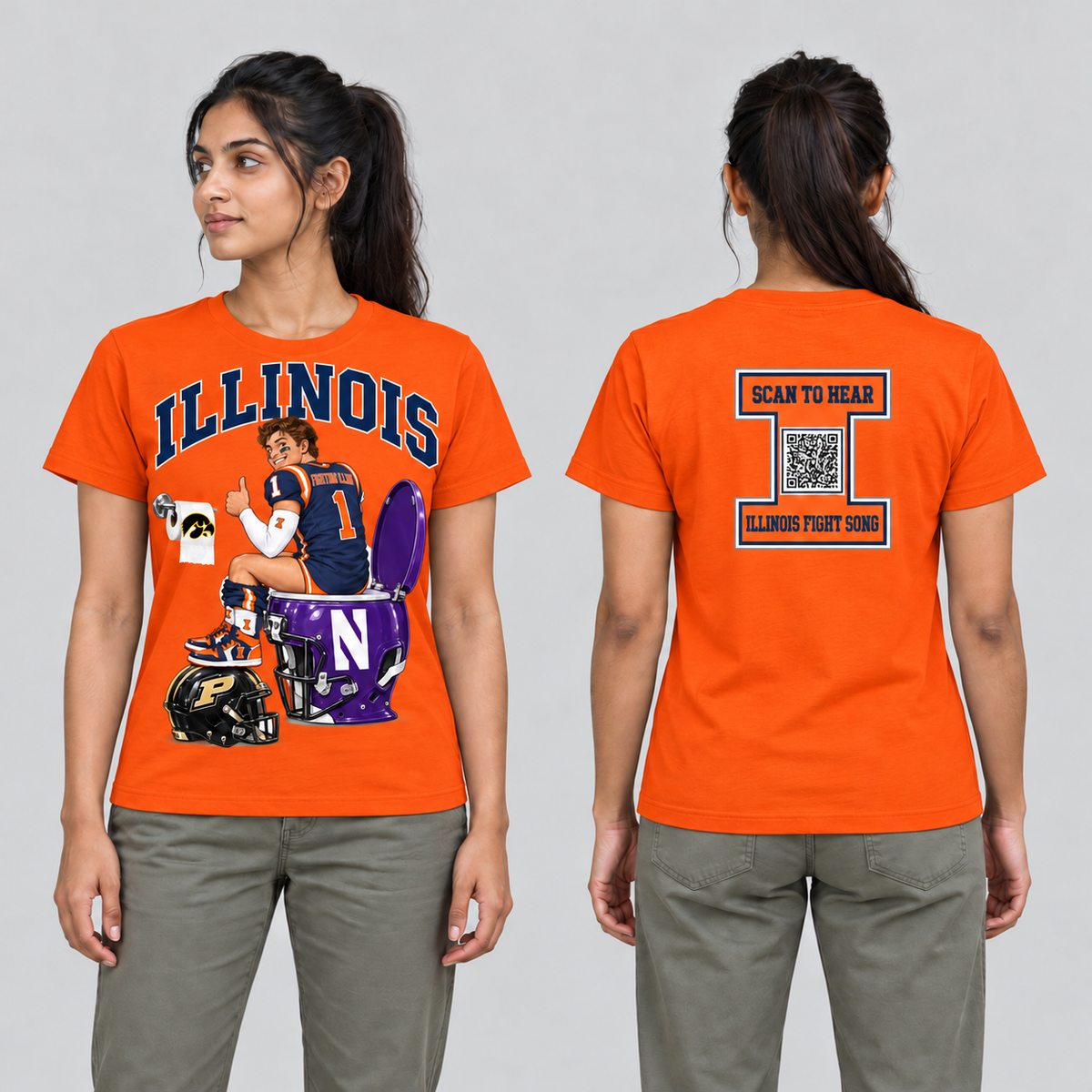 Illinois Orange T-shirt front and back on model