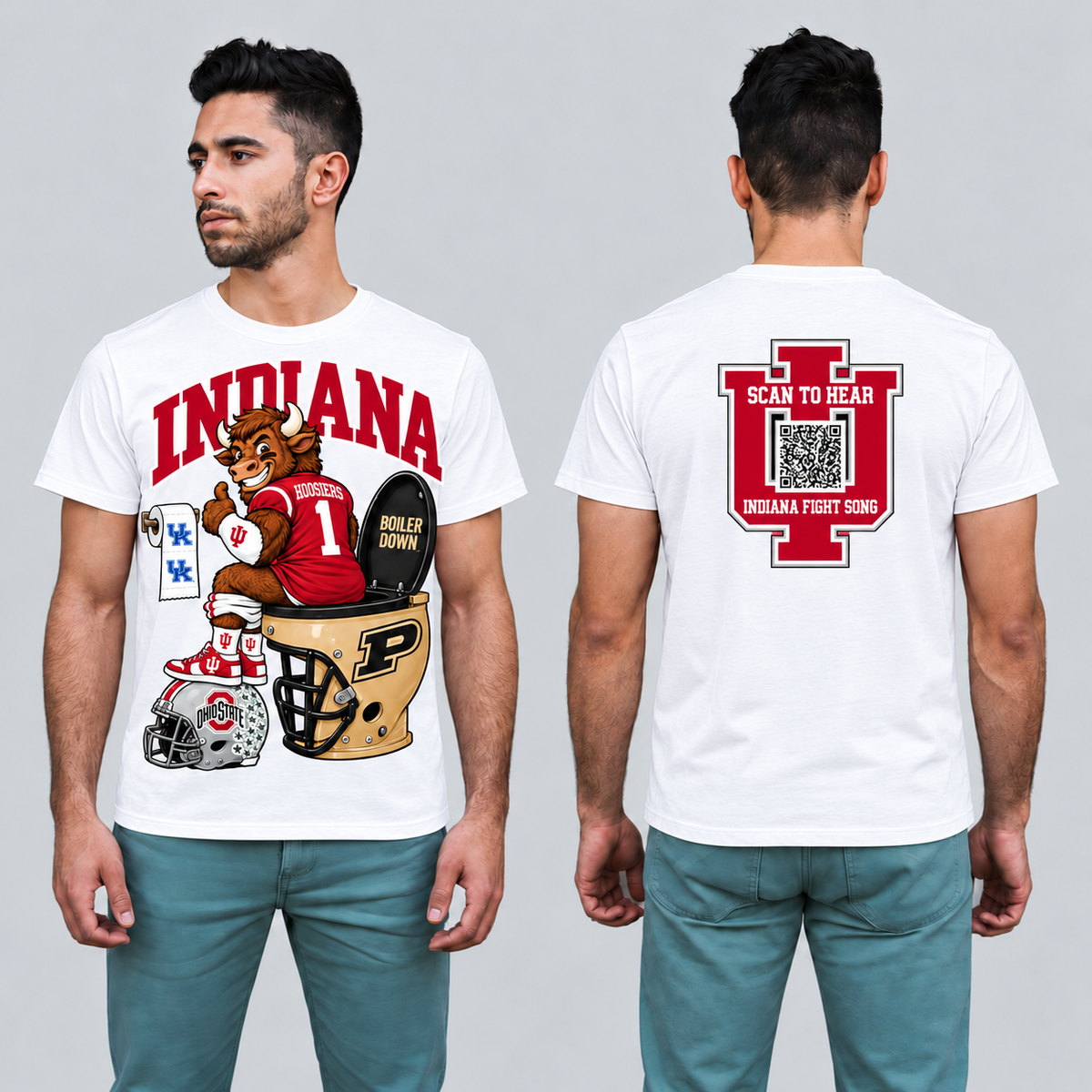 Indiana White T-shirt front and back on model