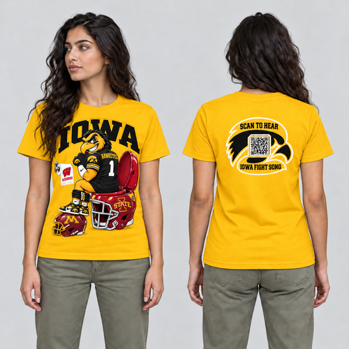 Iowa Gold T-shirt front and back on model
