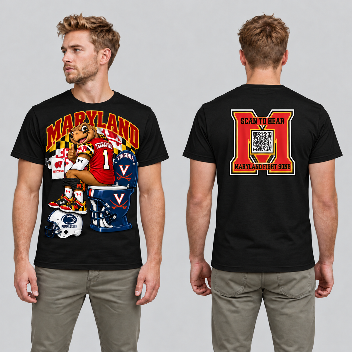 Maryland Black T-shirt front and back on model