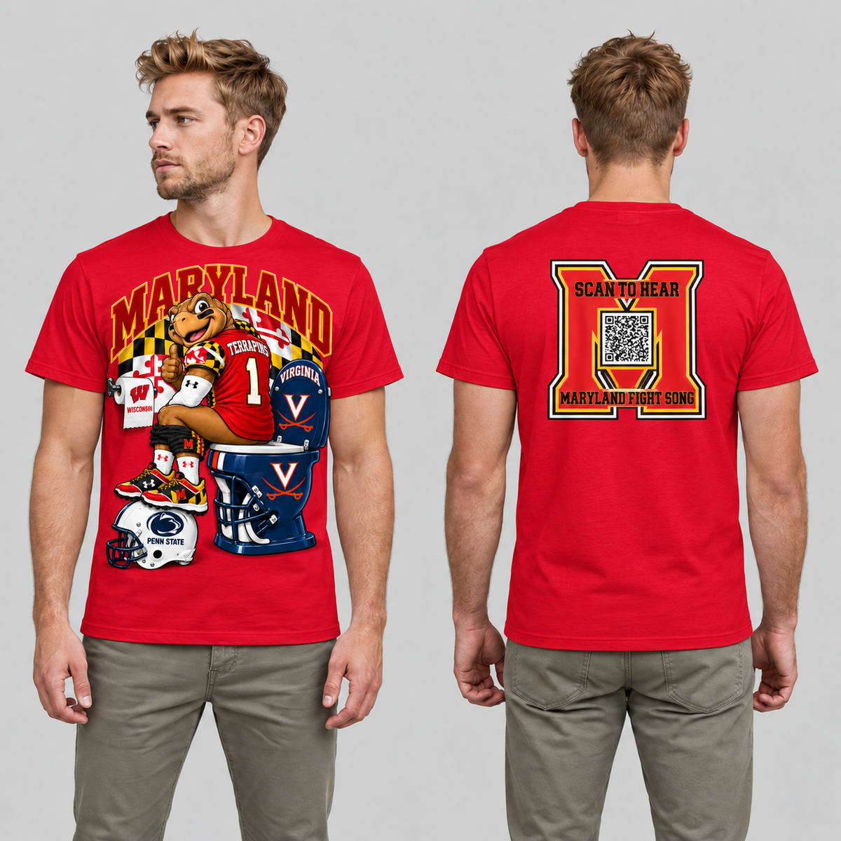 Maryland Red T-shirt front and back on model