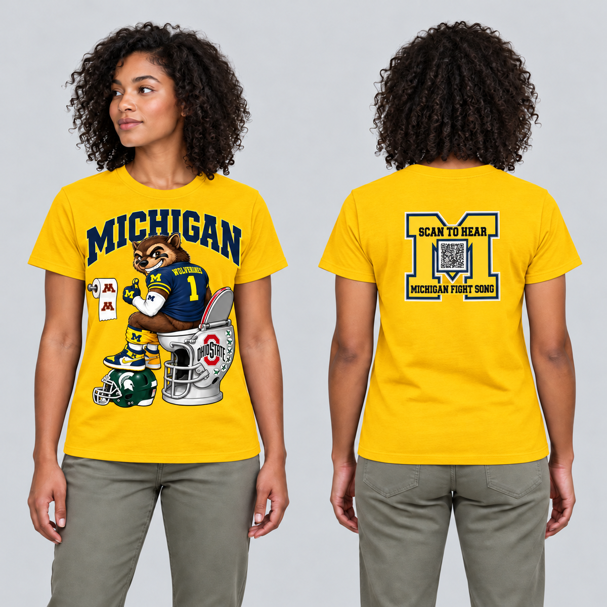 Michigan Gold T-shirt front and back on model