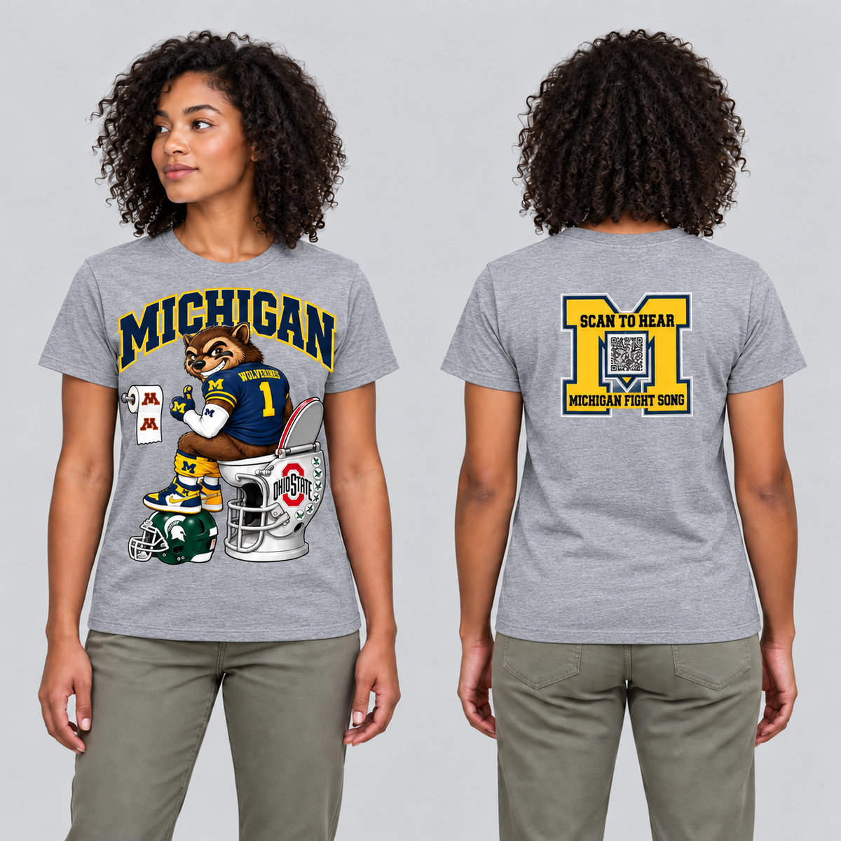 Michigan Sport Grey T-shirt front and back on model