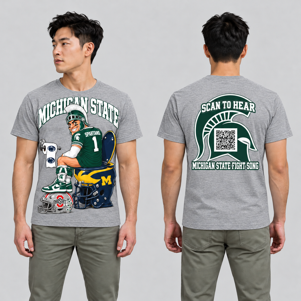 Michigan State Sport Grey T-shirt front and back on model