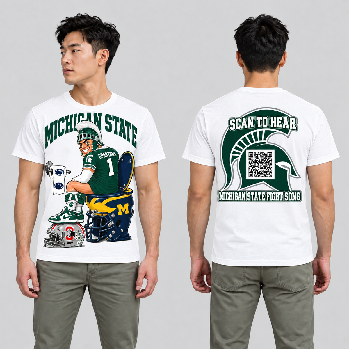Michigan State White T-shirt front and back on model