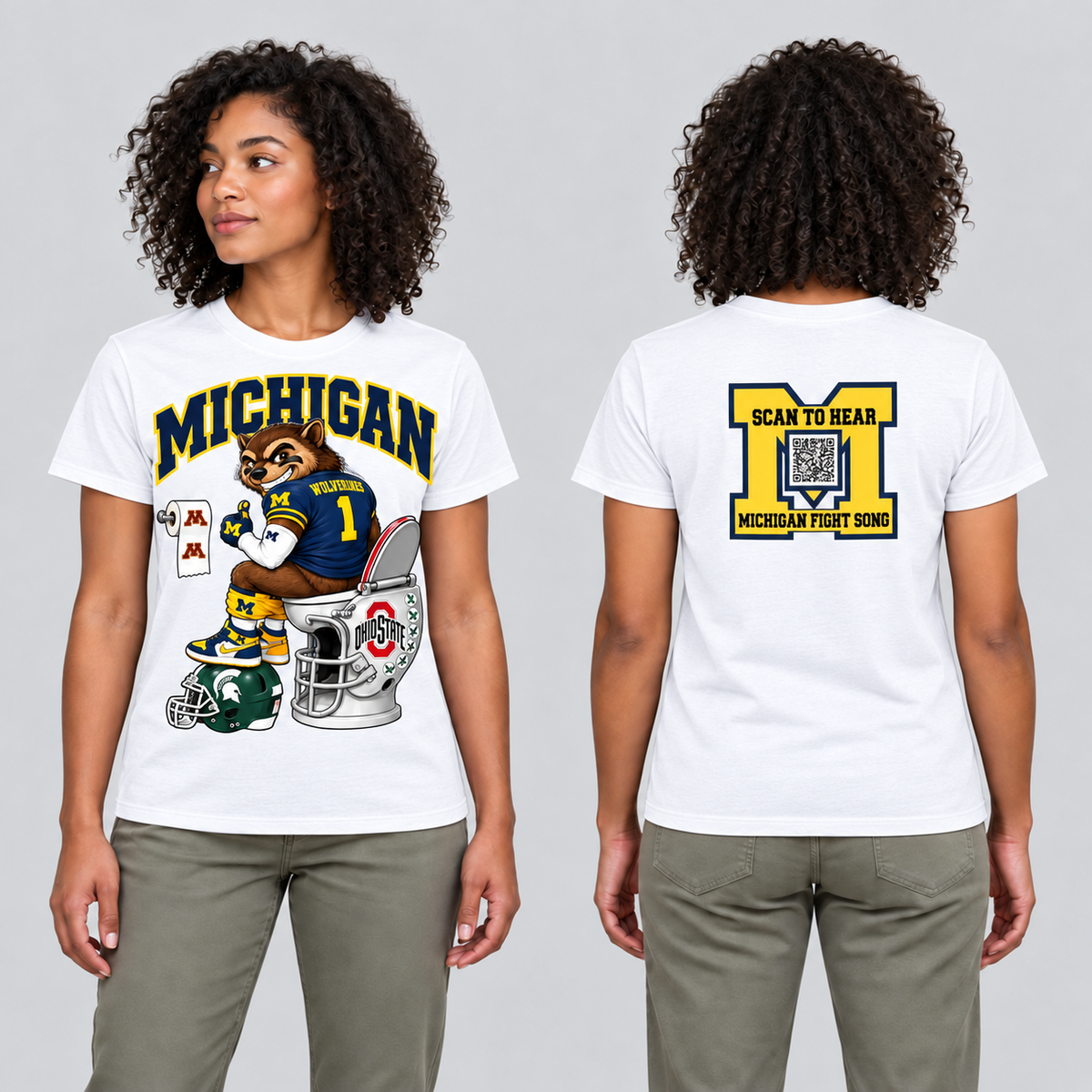 Michigan White T-shirt front and back on model