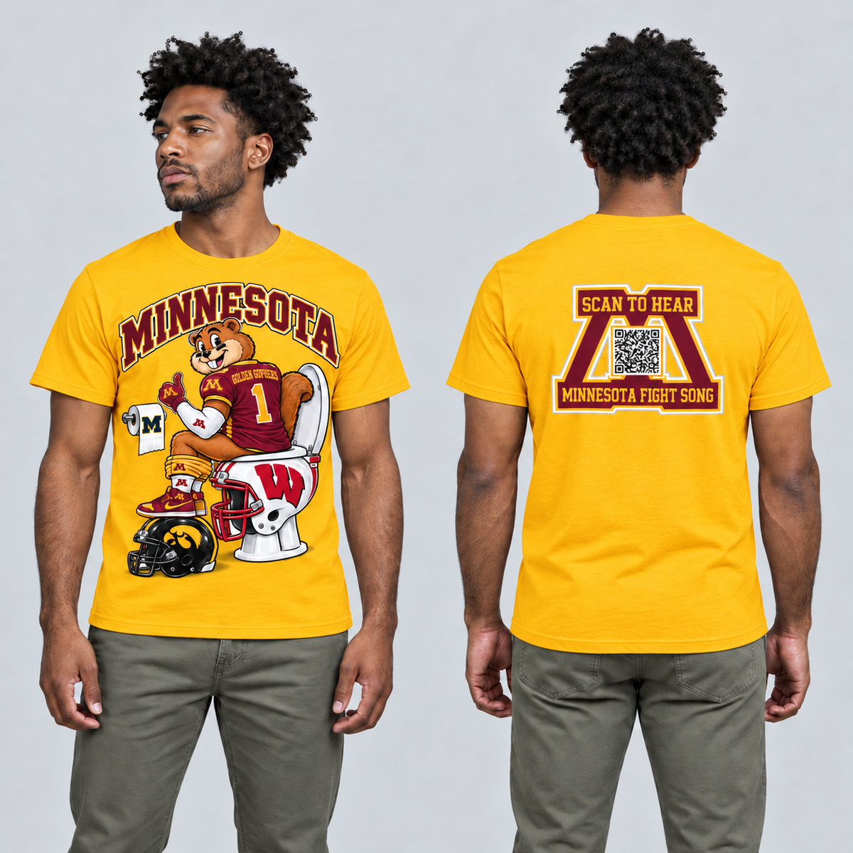 Minnesota Gold T-shirt front and back on model