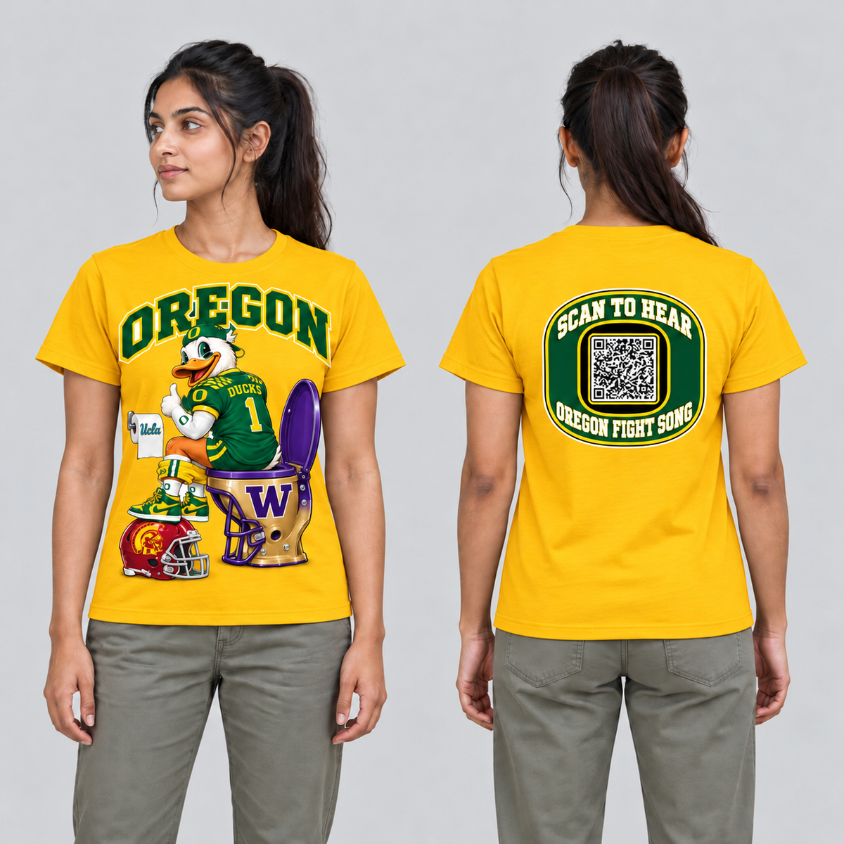 Oregon Gold T-shirt front and back on model
