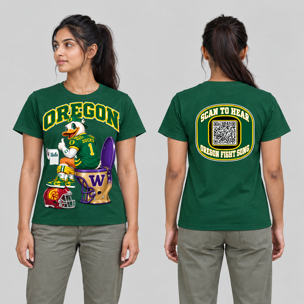 Oregon Green T-shirt front and back on model