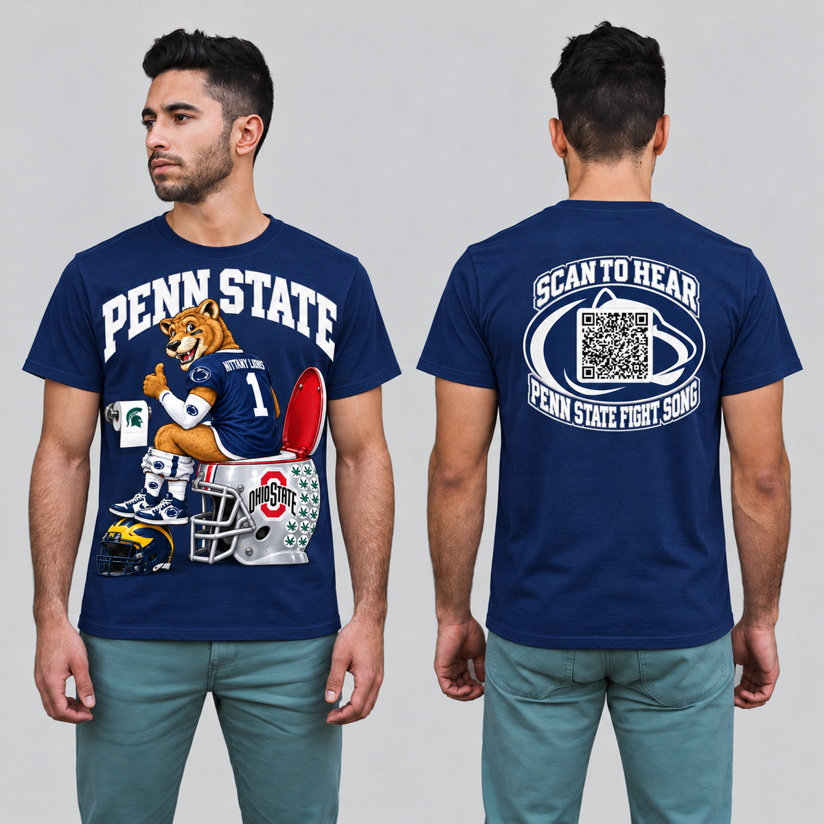Penn State Navy T-shirt front and back on model