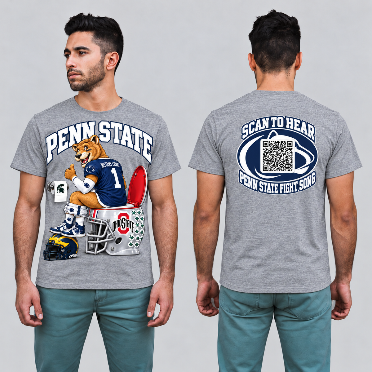 Penn State Sport Grey T-shirt front and back on model