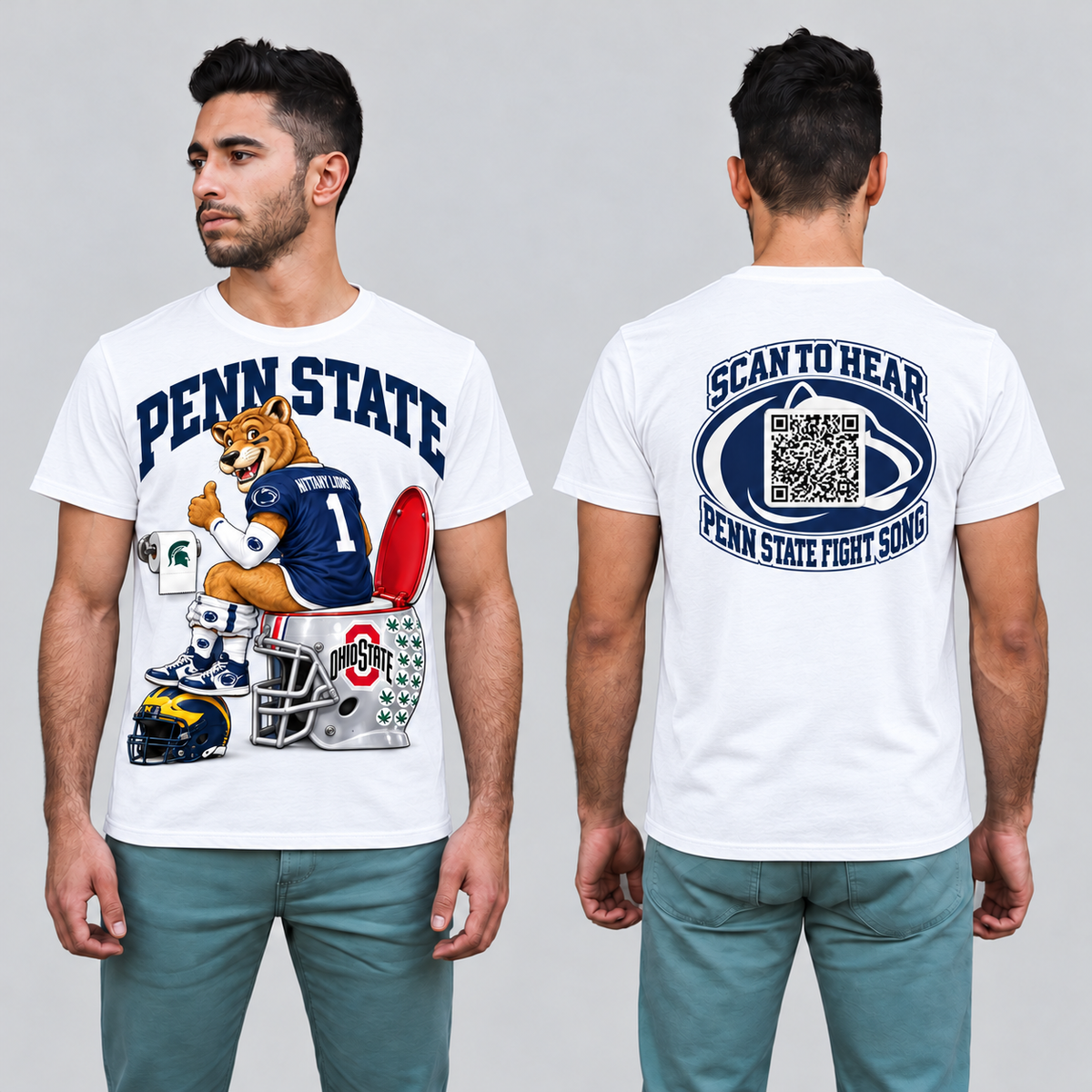 Penn State White T-shirt front and back on model