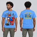 UCLA Carolina Blue T-shirt front and back on model