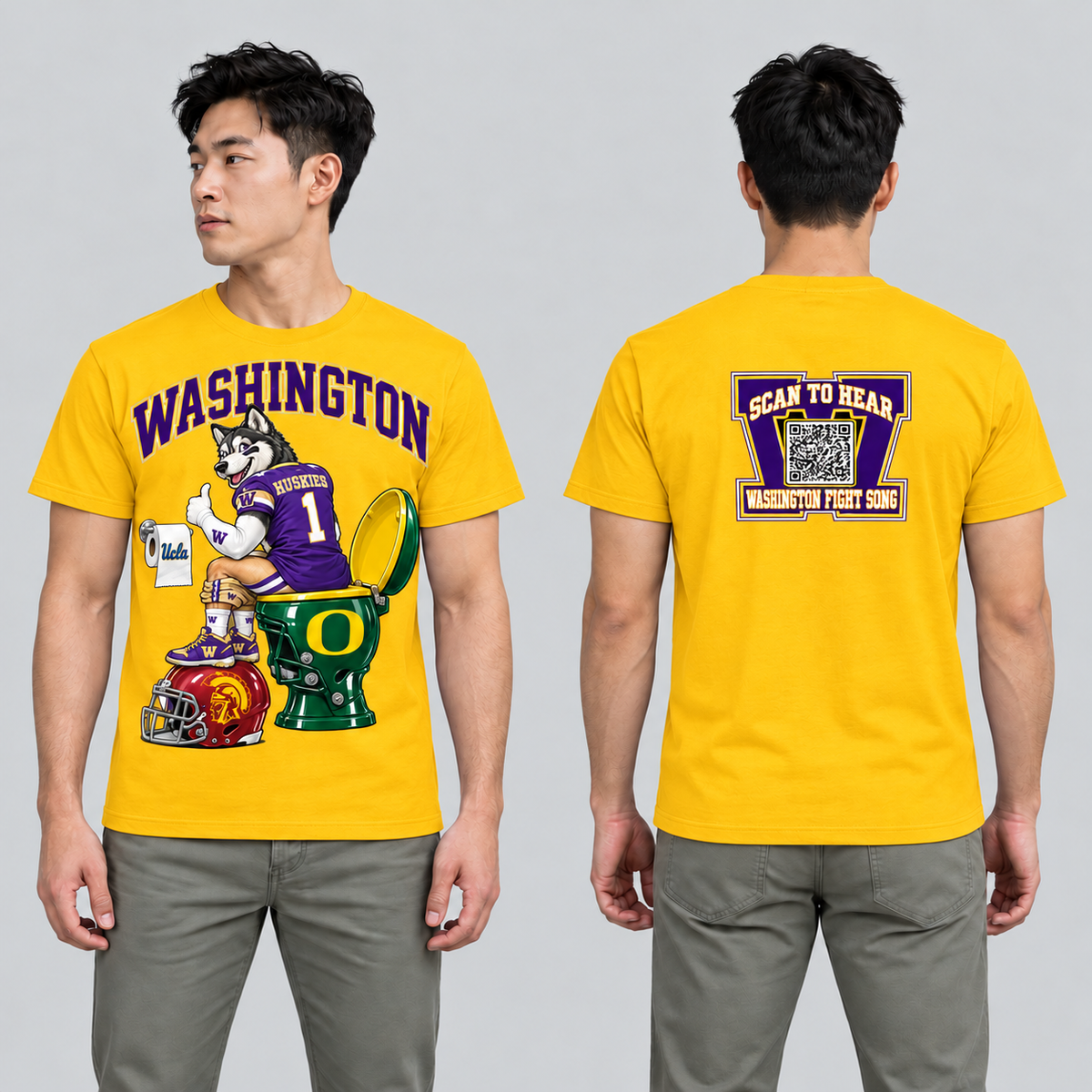 Washington Gold T-shirt front and back on model