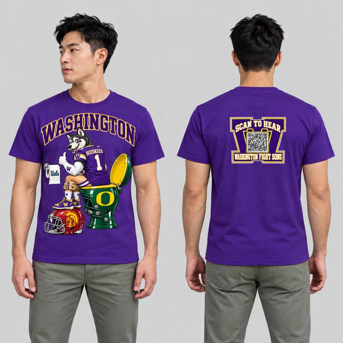Washington Purple T-shirt front and back on model